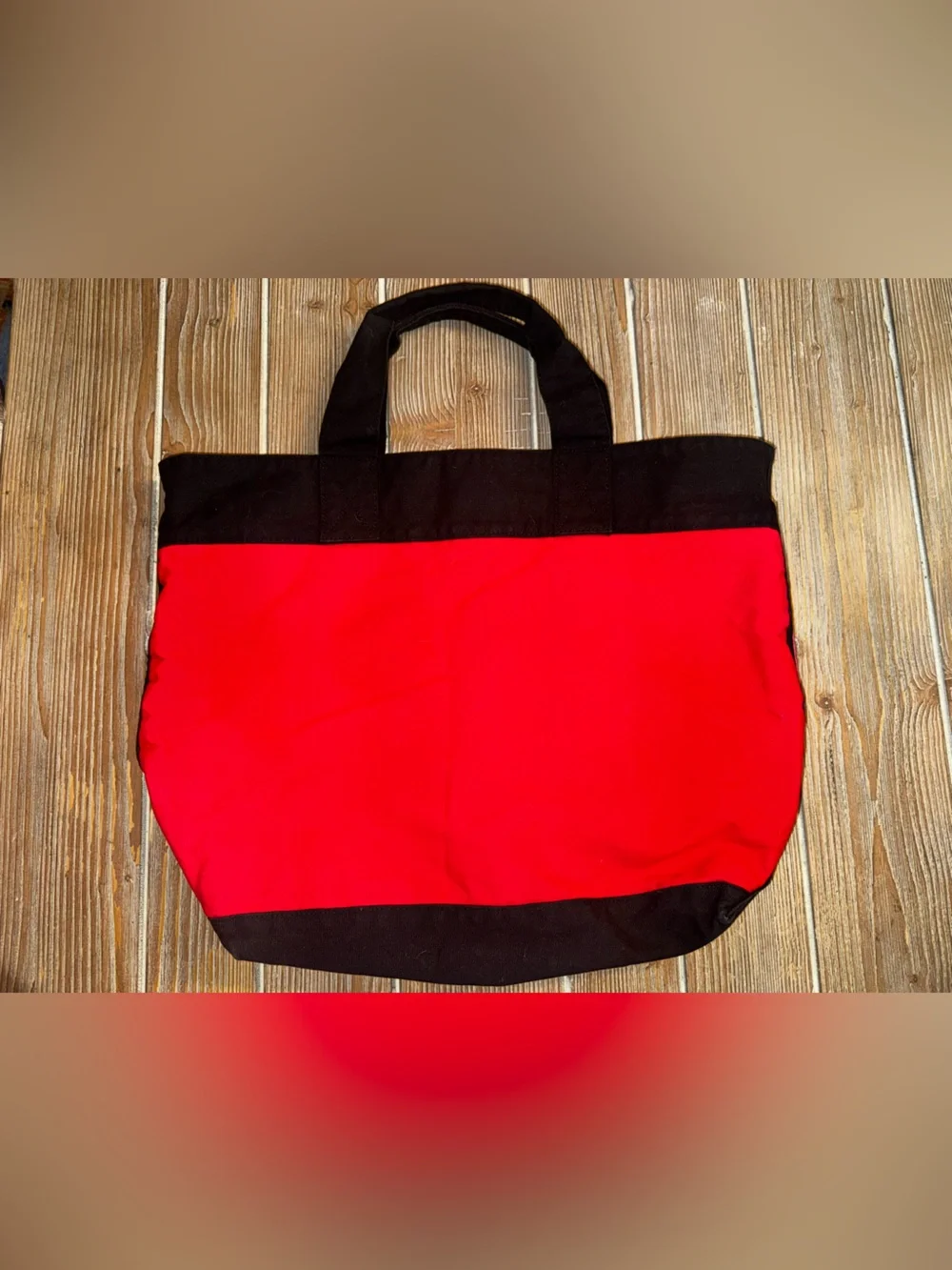 Victoria's Secret LARGE Canvas Hot Pink & Red Tote with Black Trim